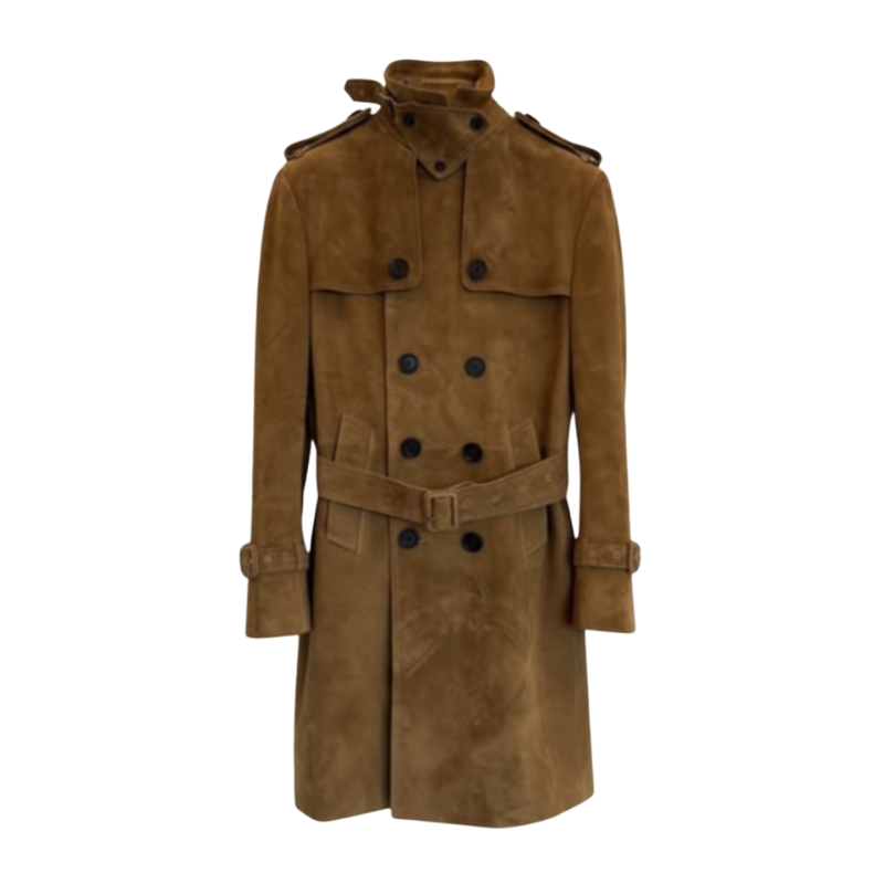 Vintage Suede Belted Long Coat