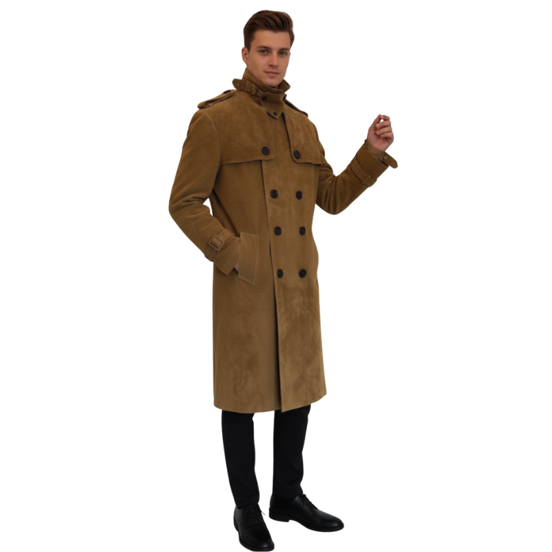 Vintage Suede Belted Long Coat