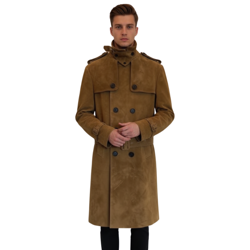 Vintage Suede Belted Long Coat