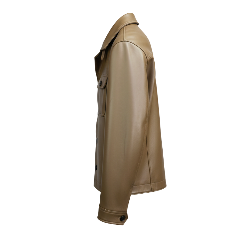 Men s Luxury Caramel Leather Shirt Jacket