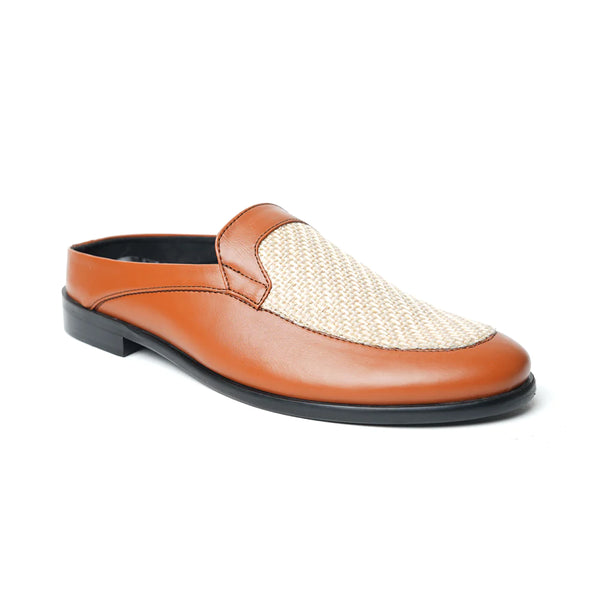 Half Mule Shoes Tan Beige Leather