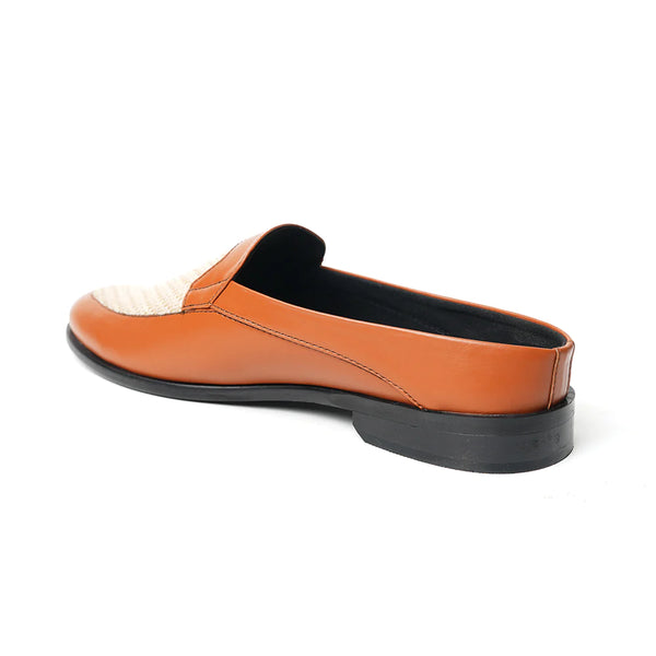Half Mule Shoes Tan Beige Leather