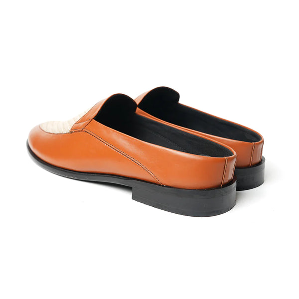 Half Mule Shoes Tan Beige Leather