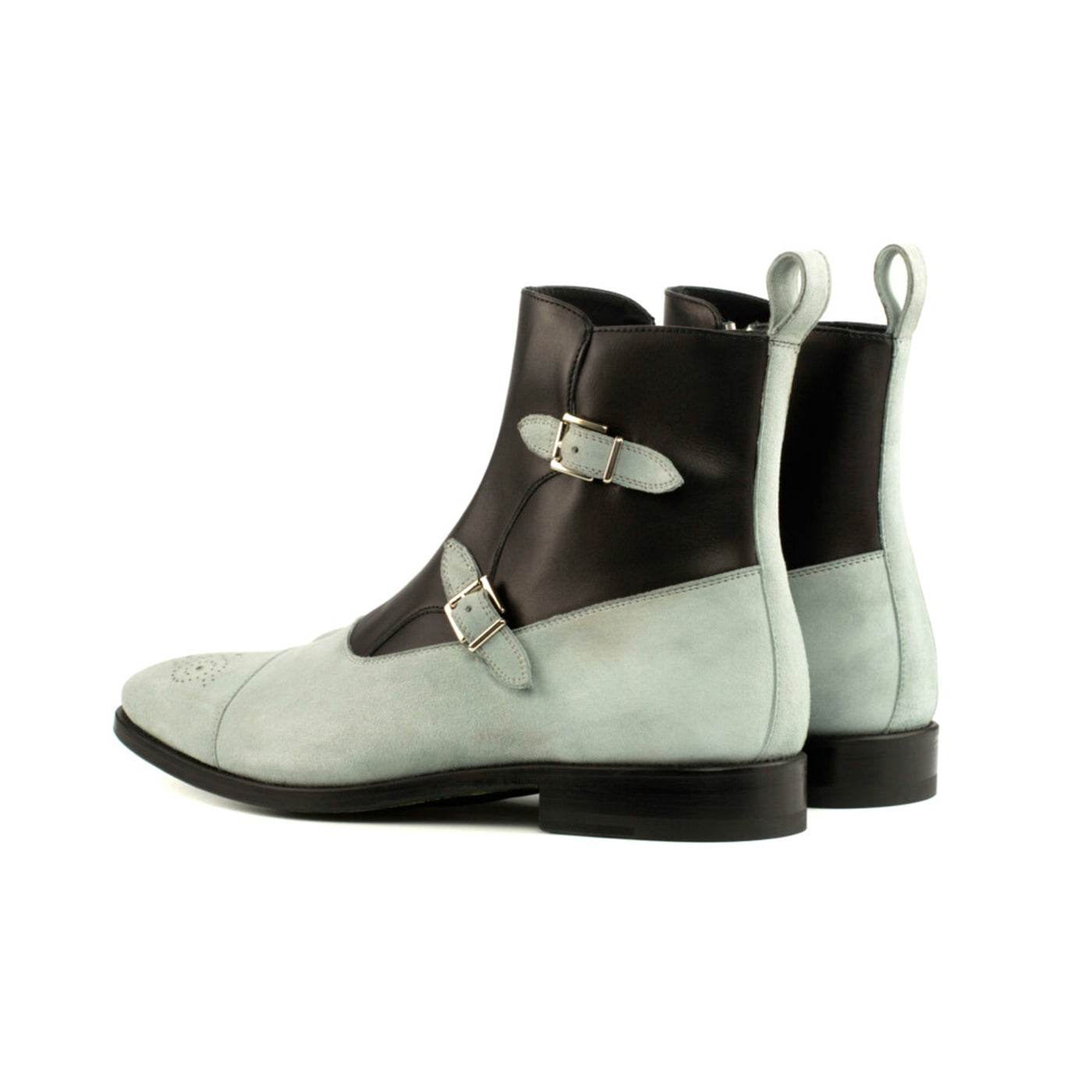 Black Leather Grey Suede Monk Boots