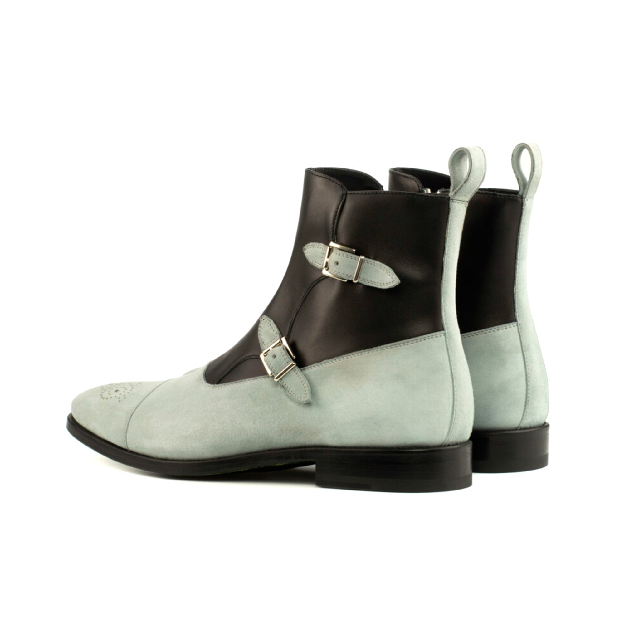 Black Leather & Grey Suede Monk Boots