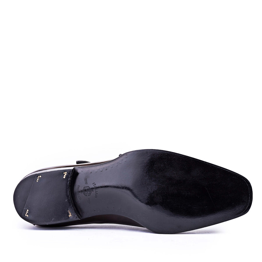 Classic Shiny Leather Double Monk Strap Tan Shoe