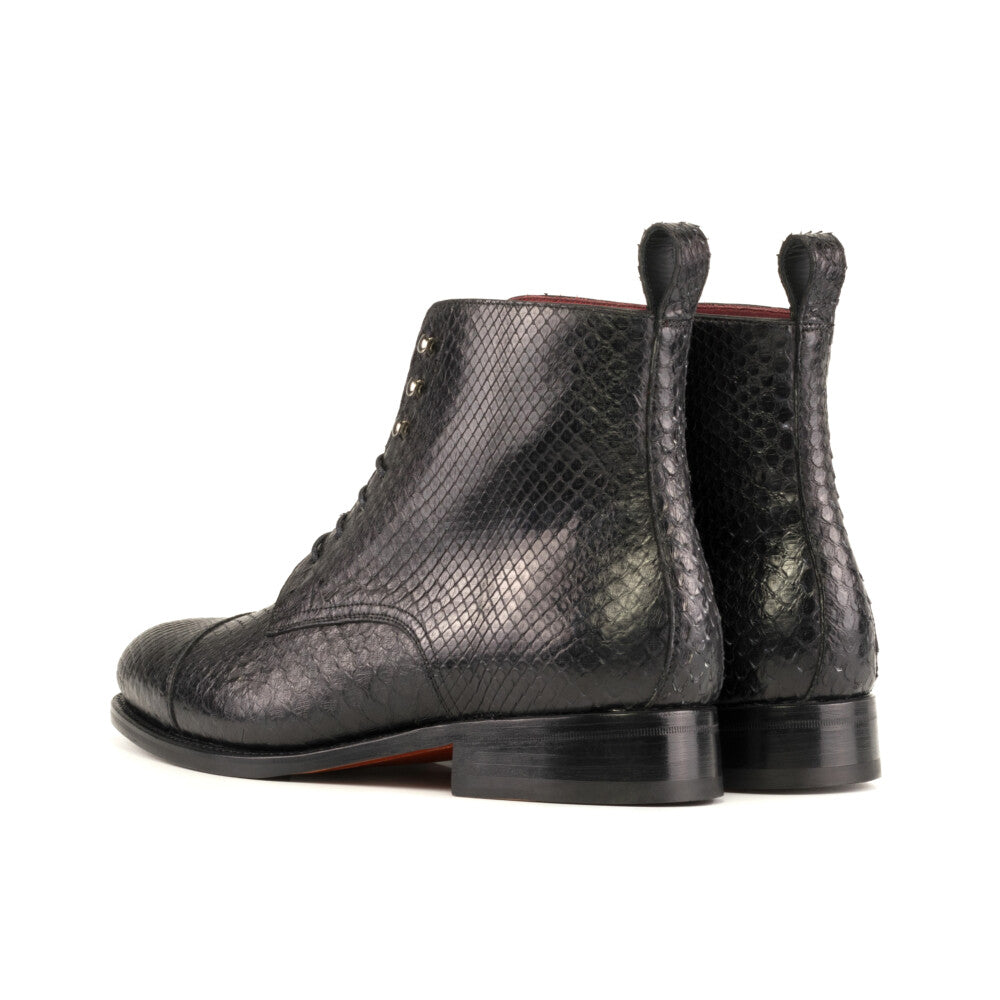 Black Python Leather Derby Boots