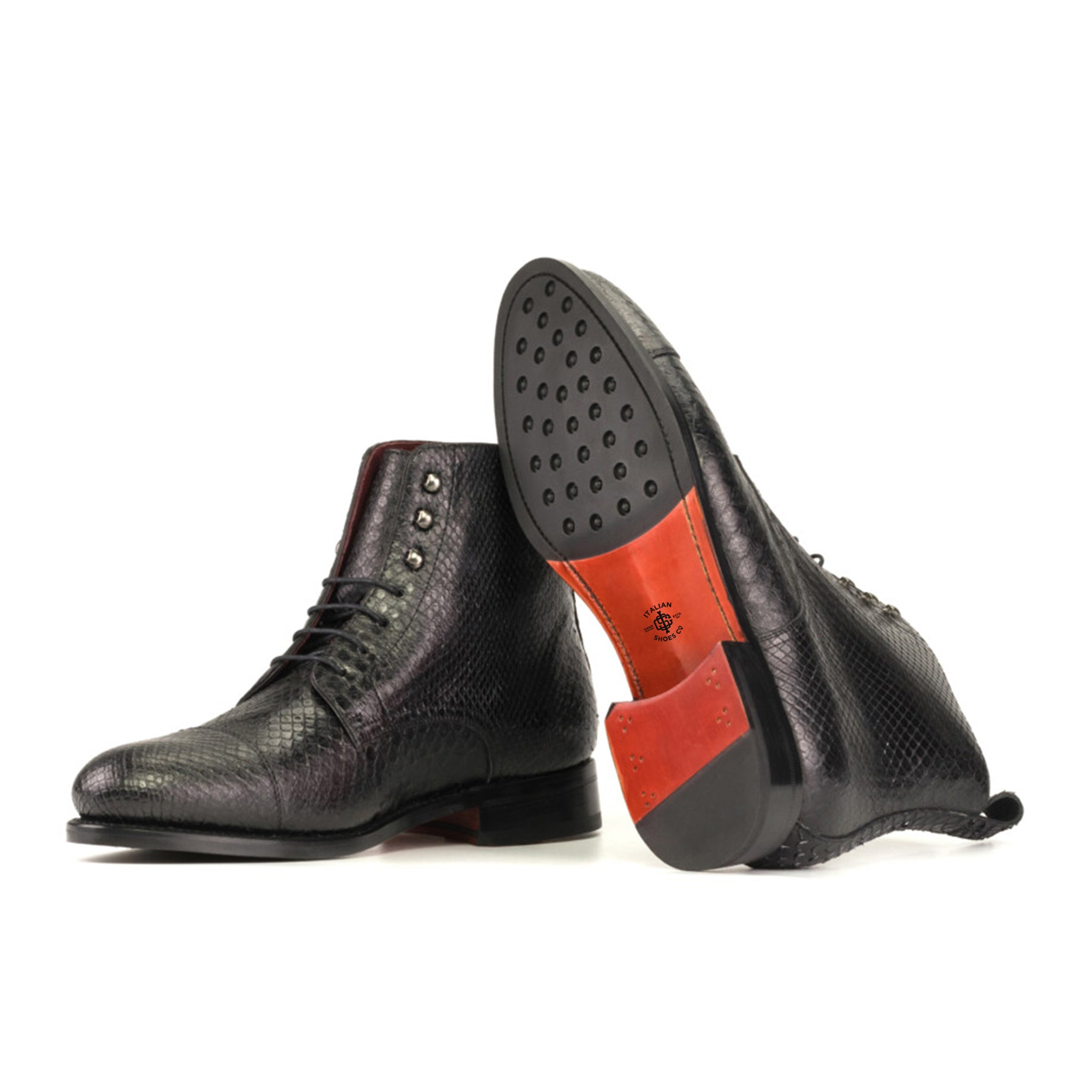 Black Python Leather Derby Boots