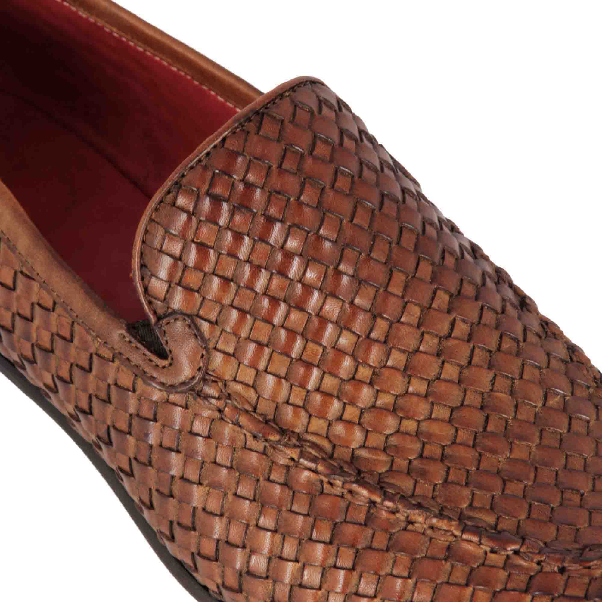 Light Brown Woven Leather Loafers
