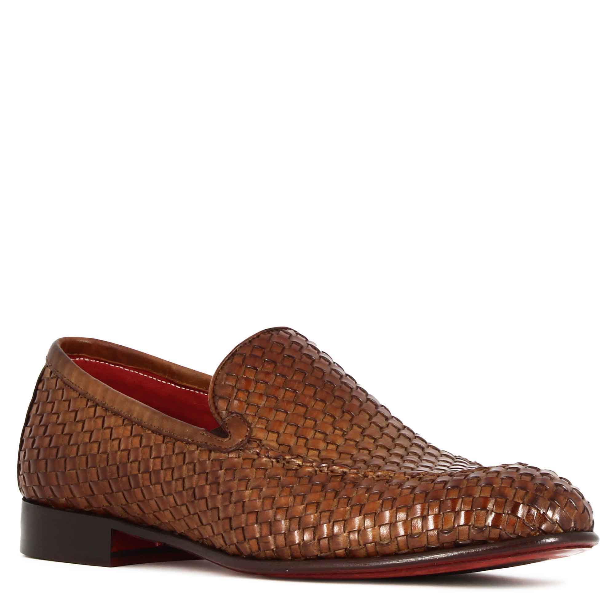 Light Brown Woven Leather Loafers Italian Shoes Company Light Brown Woven Leather Loafers Italian Shoes Company
