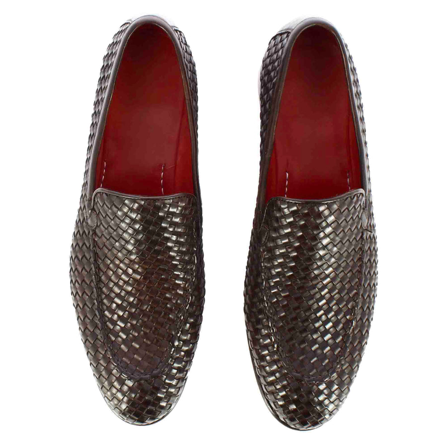 Dark Brown Woven Leather Moccasin