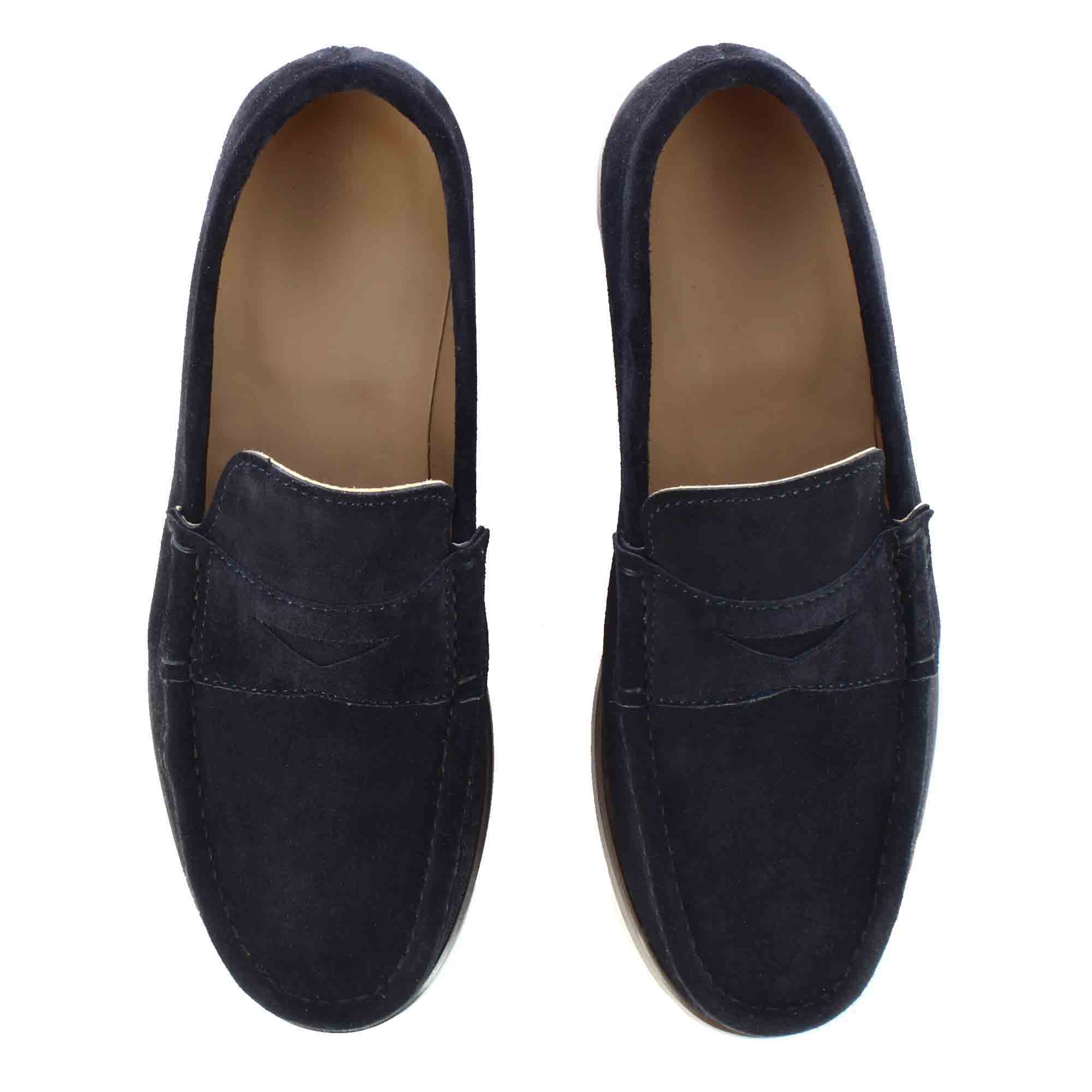 Navy suede leather loafer
