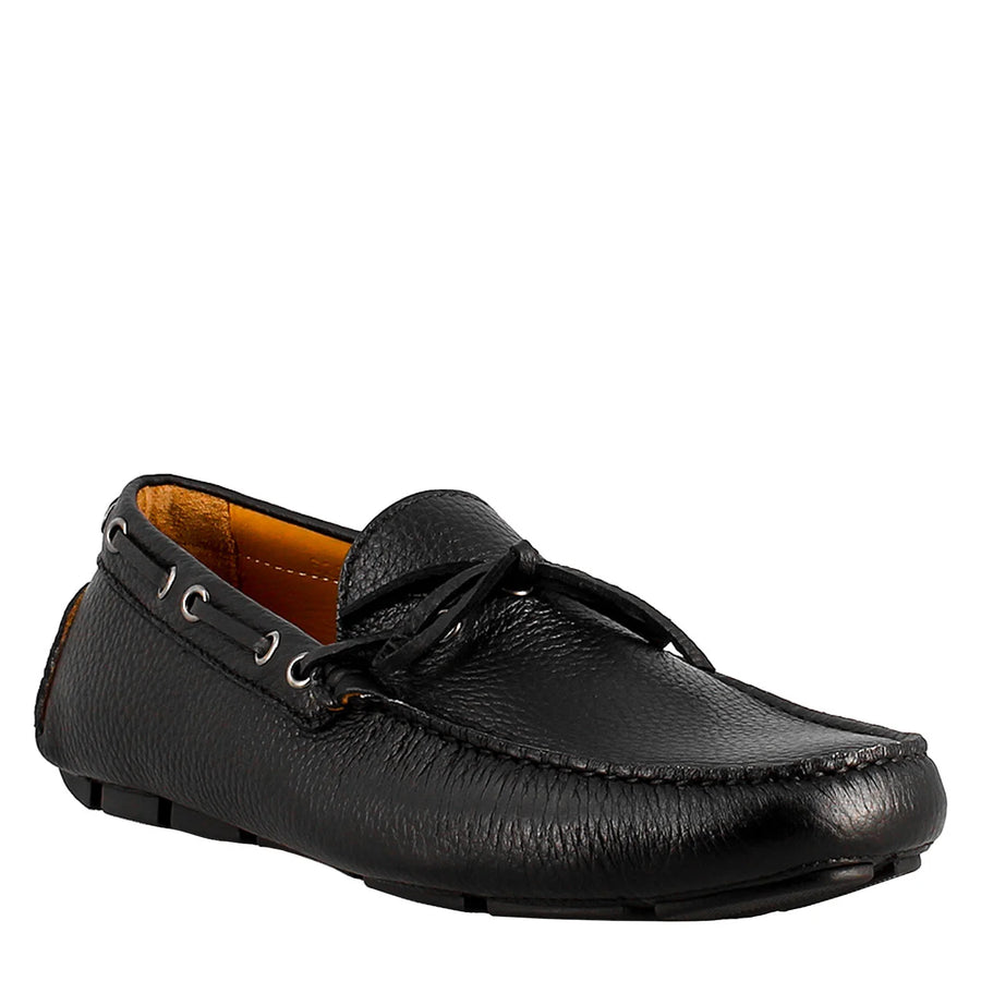 Black Leather Moccasin with Laces