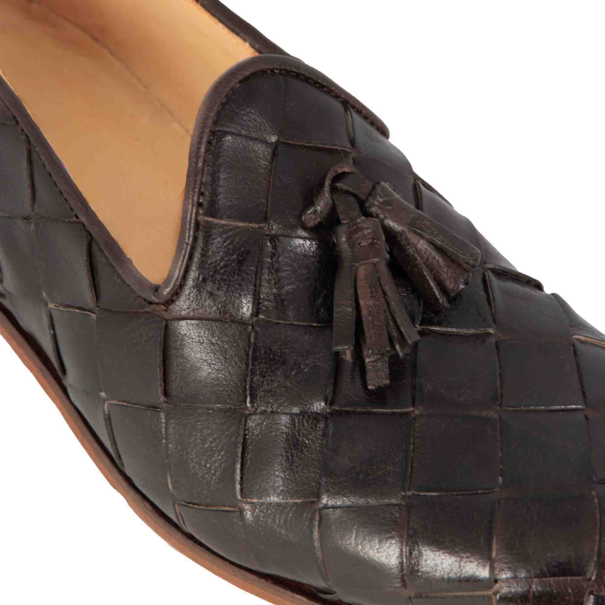 Dark Brown Woven Leather Loafers