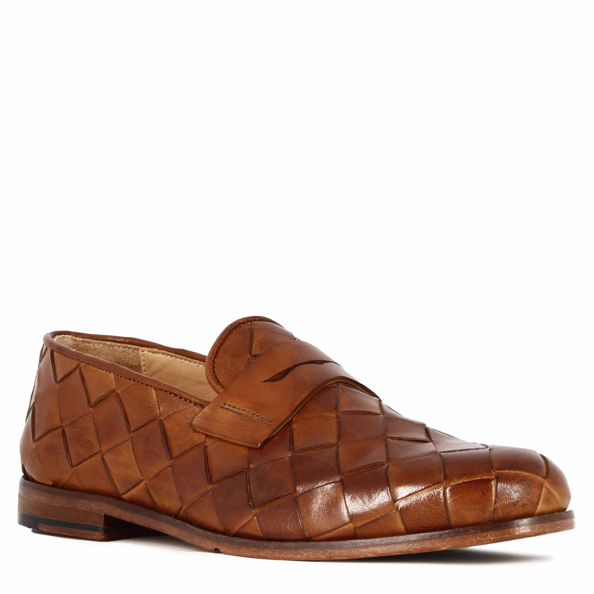 Vintage Brown Loafer in Woven Leather