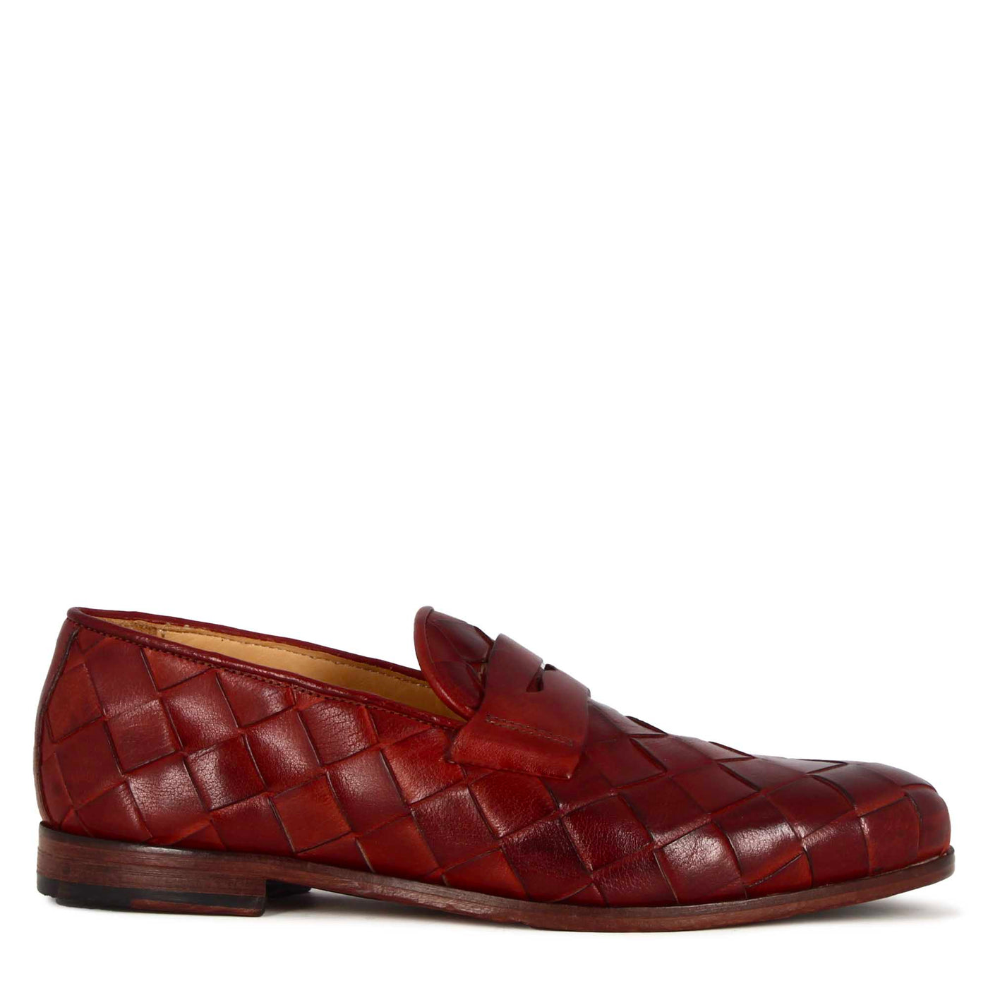 Red woven leather men's moccasin