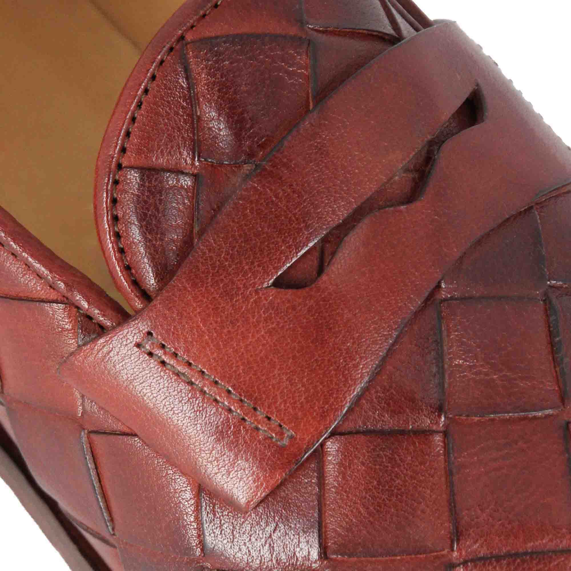 Red woven leather men's moccasin