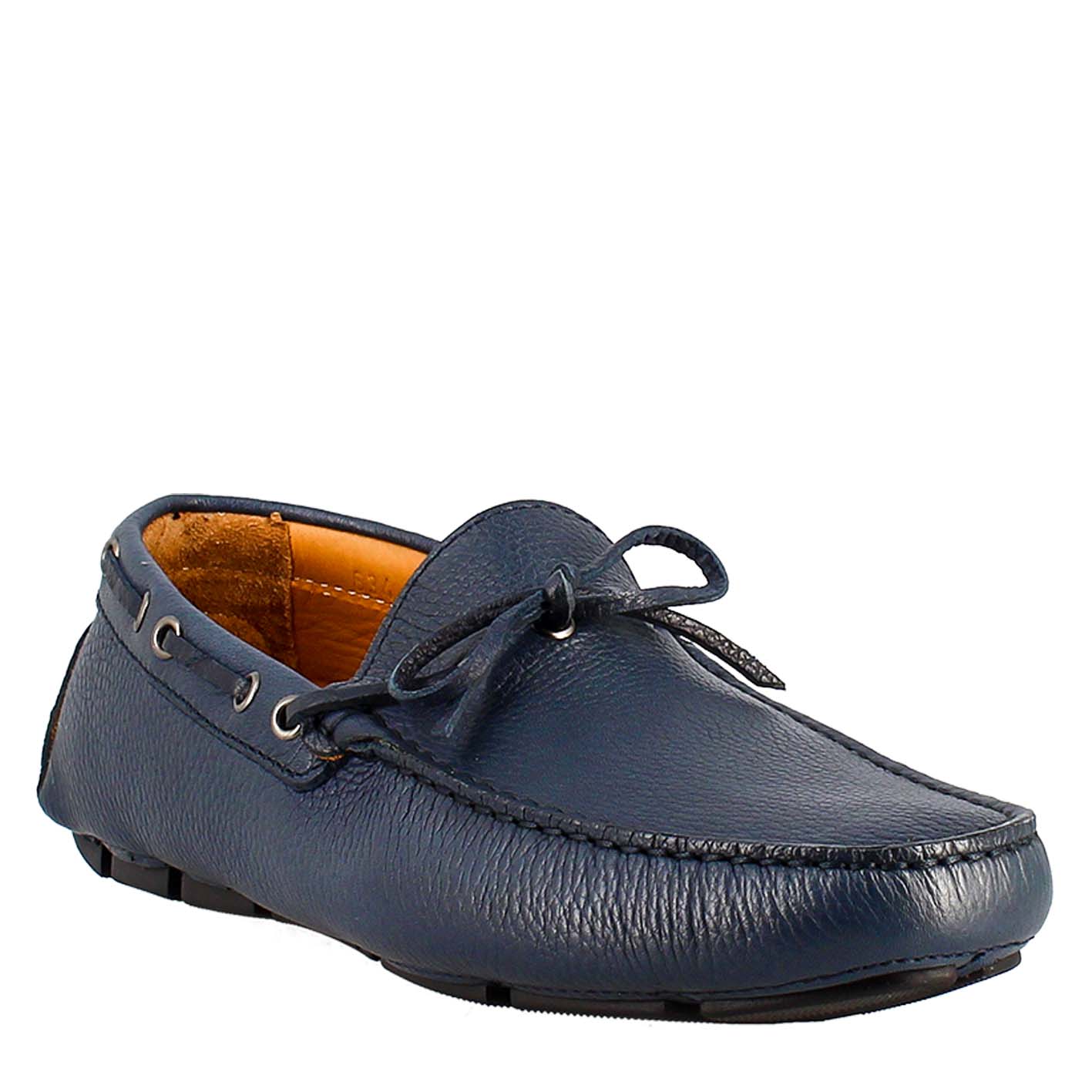 Blue Leather Tubular Moccasin With Laces