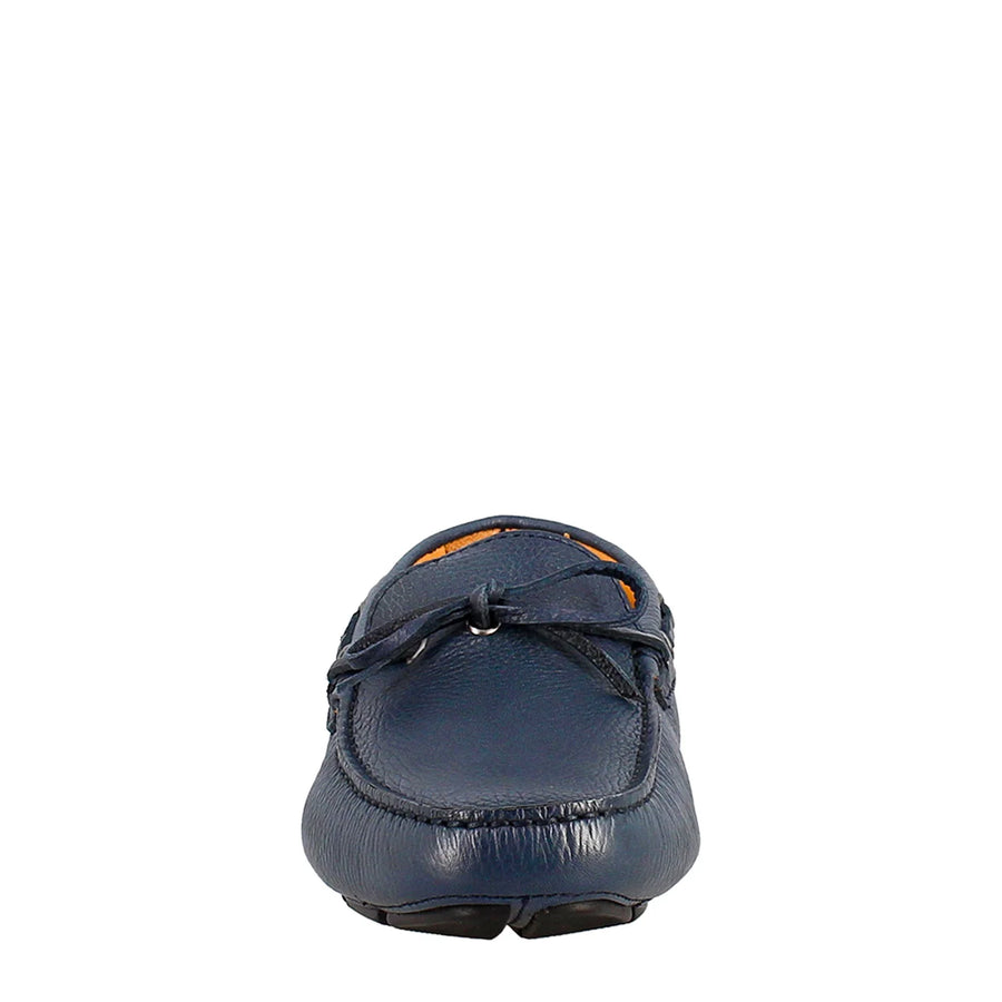 Blue Leather Tubular Moccasin With Laces