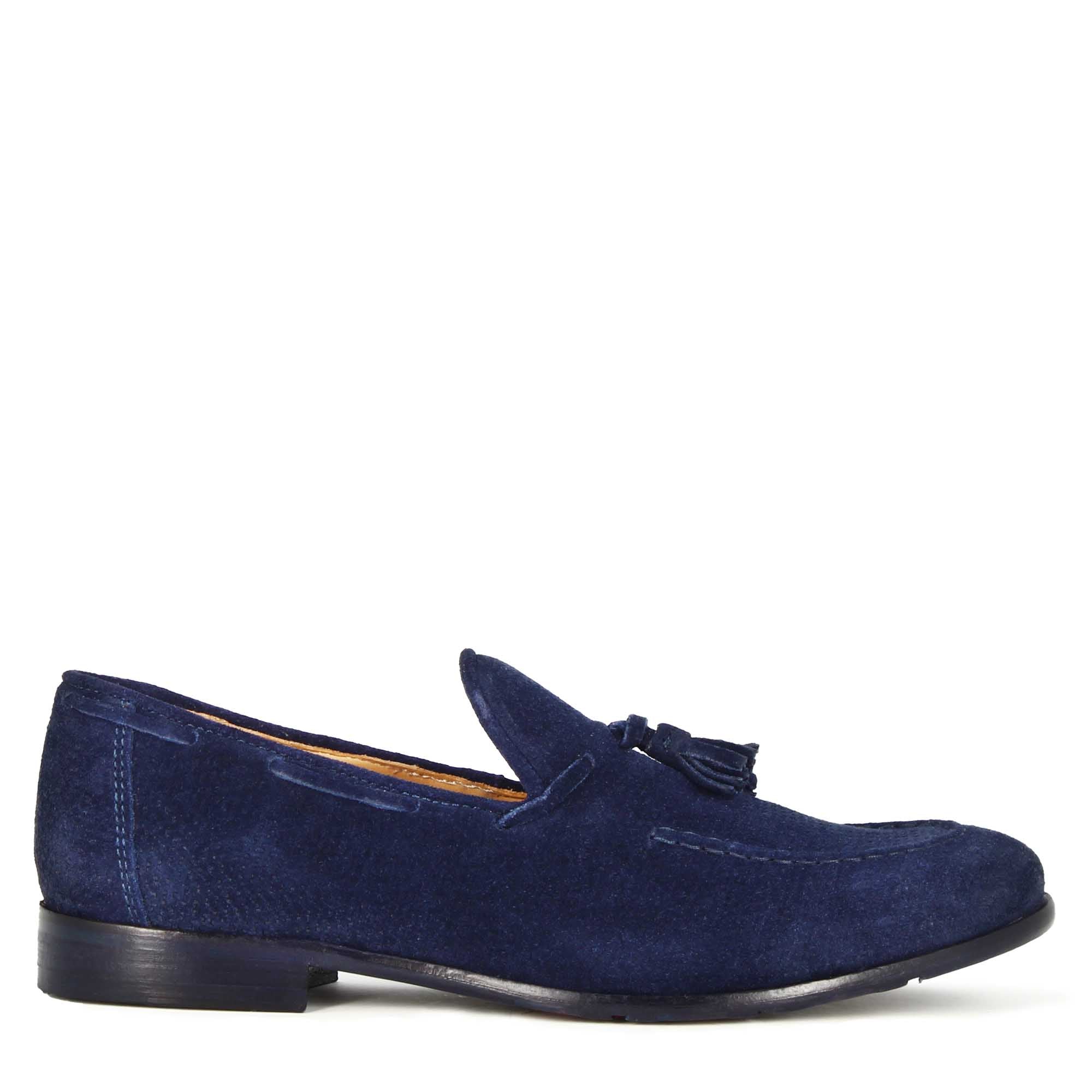 Suede Moccasin with Blue Tassels
