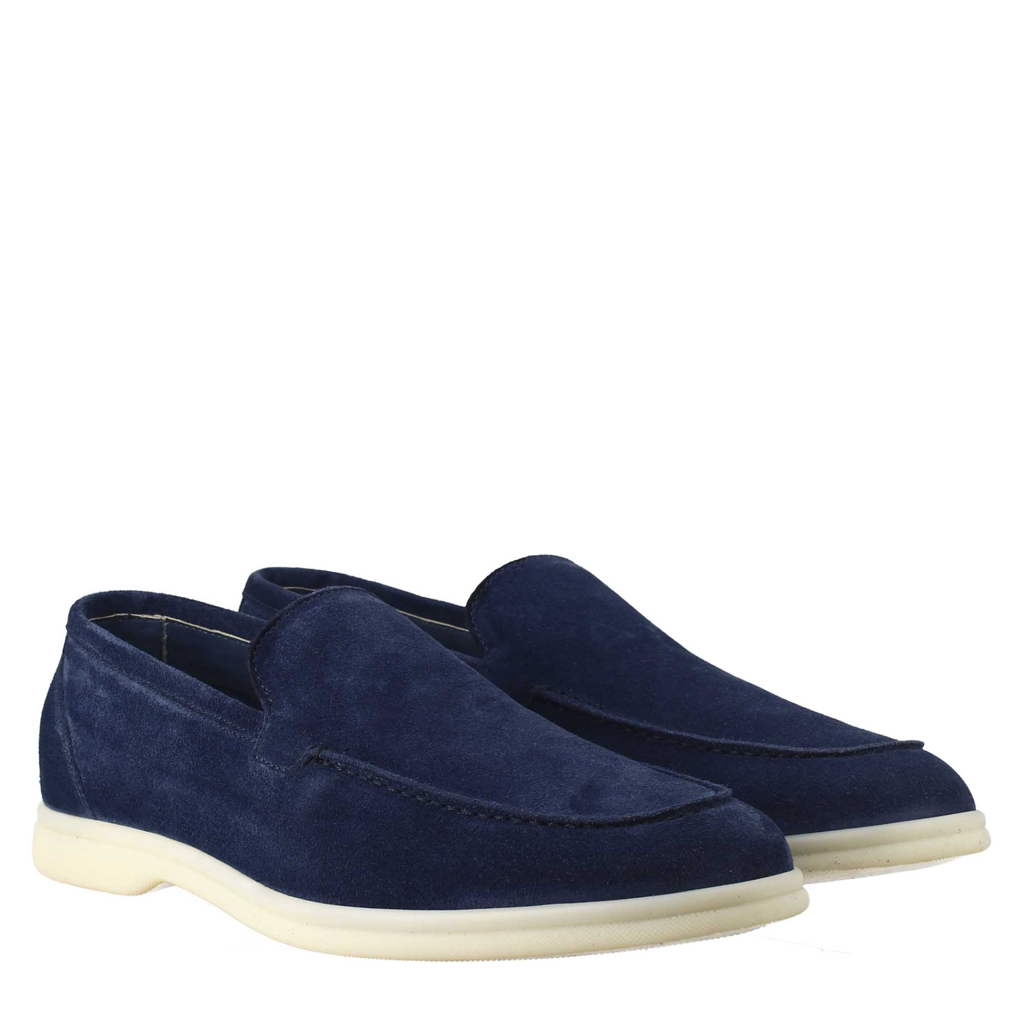 Blue moccasin in Suede Leather