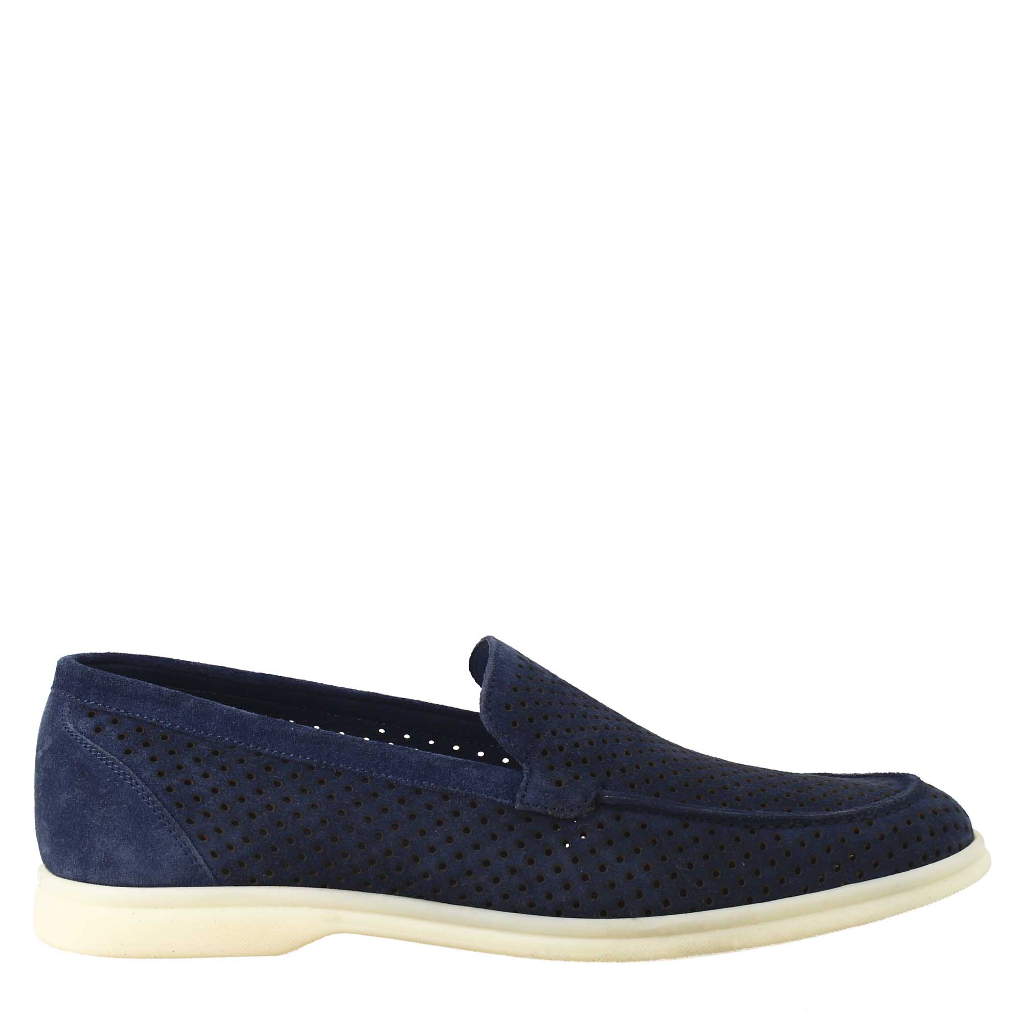 Dark blue unlined loafer in suede