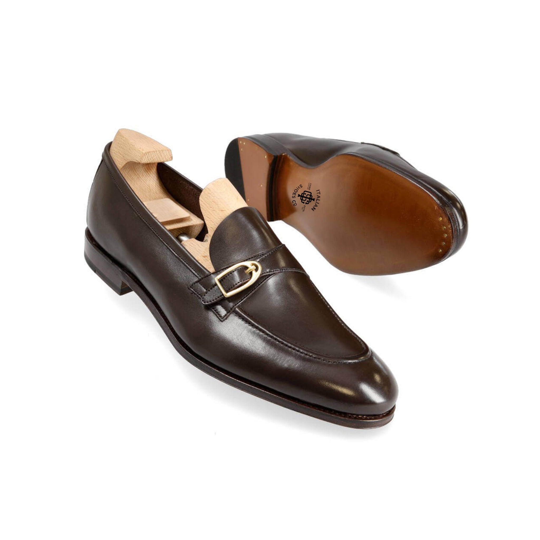 Vitello Cocoa Monk Strap Shoes
