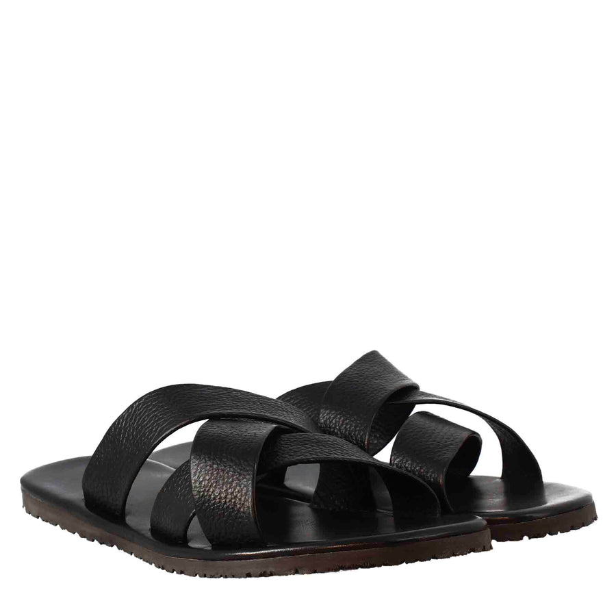 Crossed Bands Leather Slippers