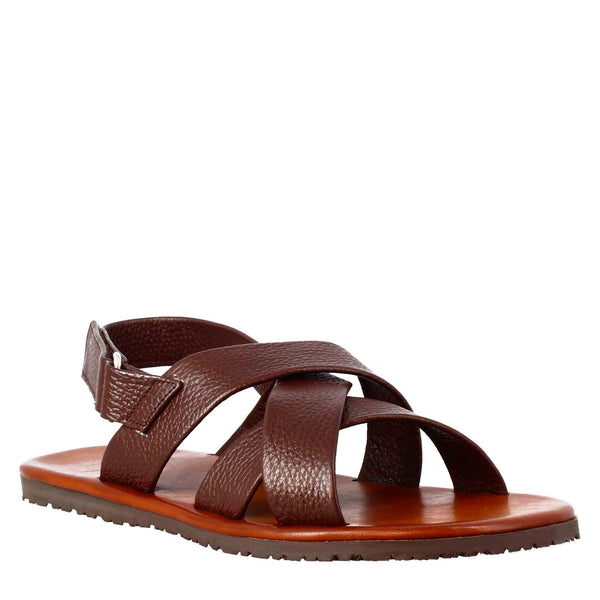 Men's sandals in leather with velcro closure