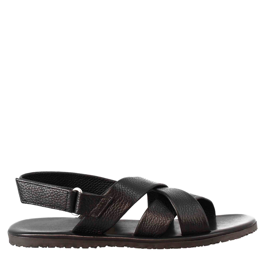 Men's Sandals in Black Leather with Velcro closure