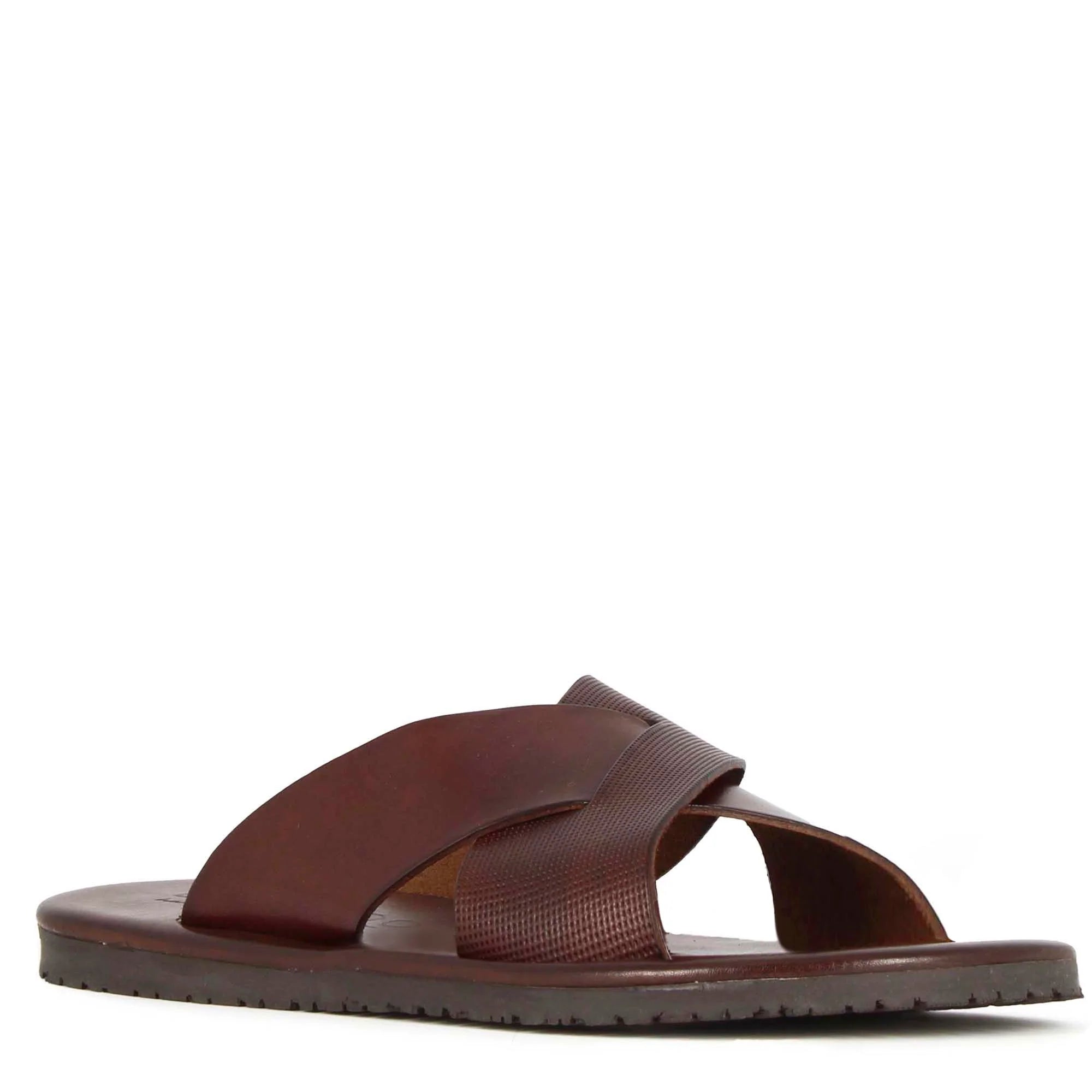 Brown Leather Men's Cross-Banded Slip on
