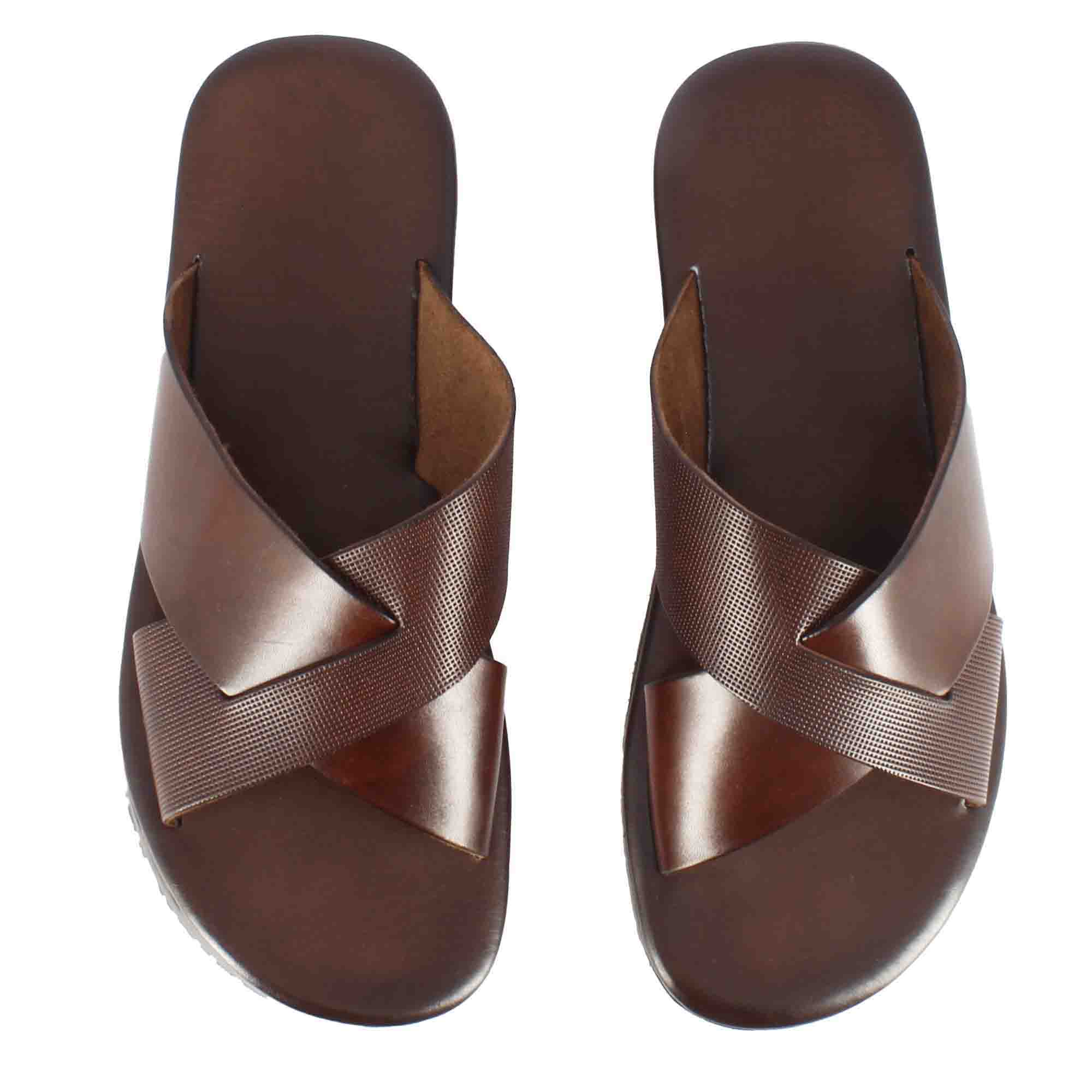 Brown Leather Men's Cross-Banded Slip on