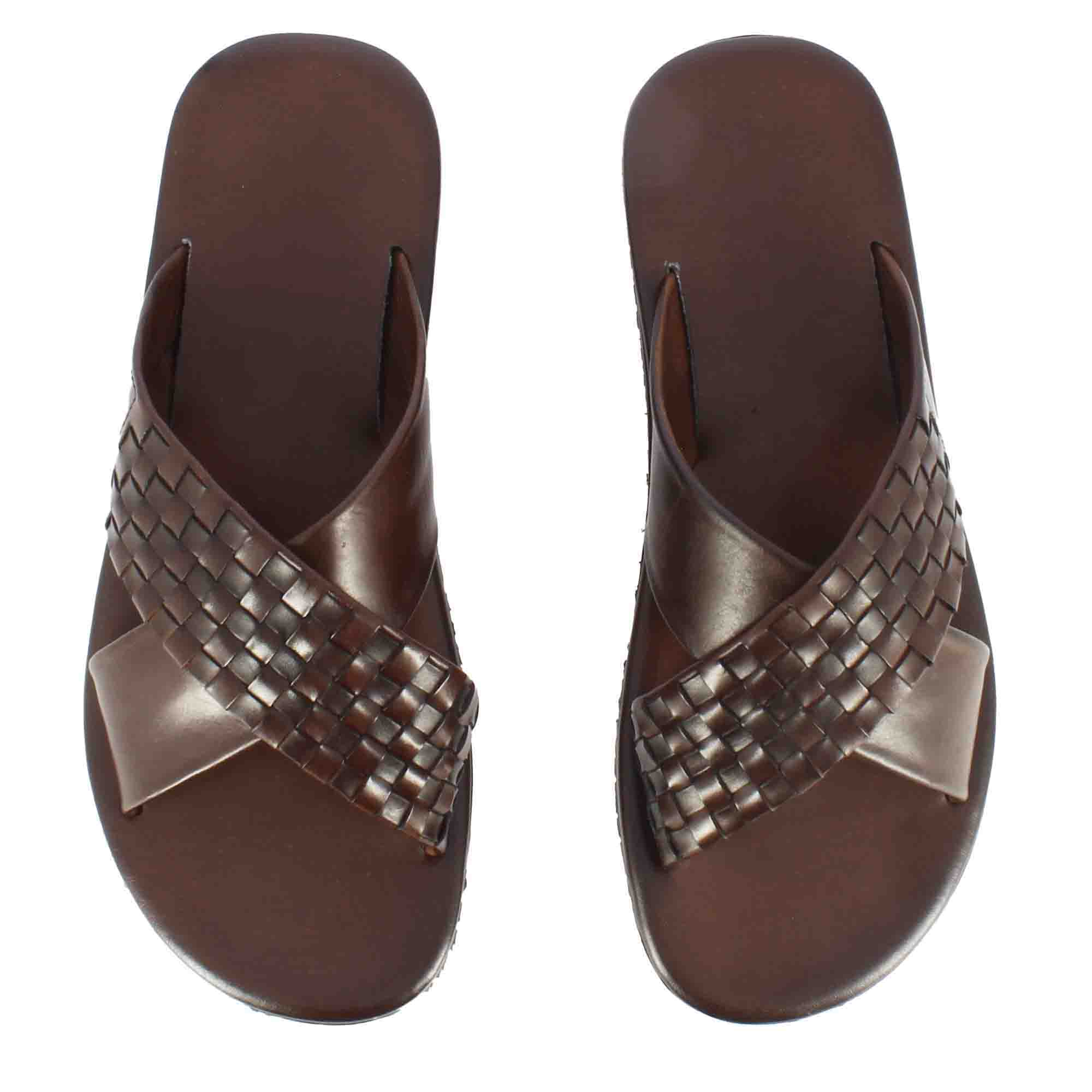 Handmade brown leather slip on