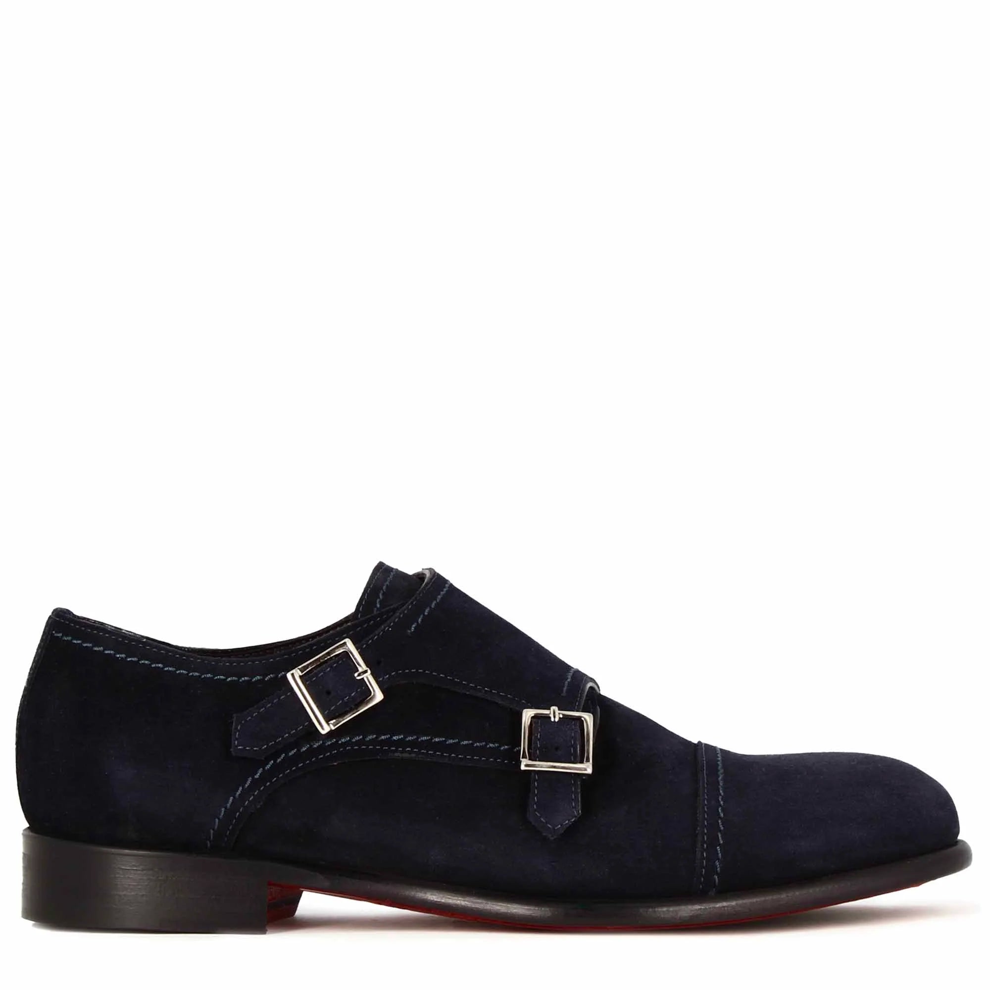 Blue Suede Double Monk Strap Shoes