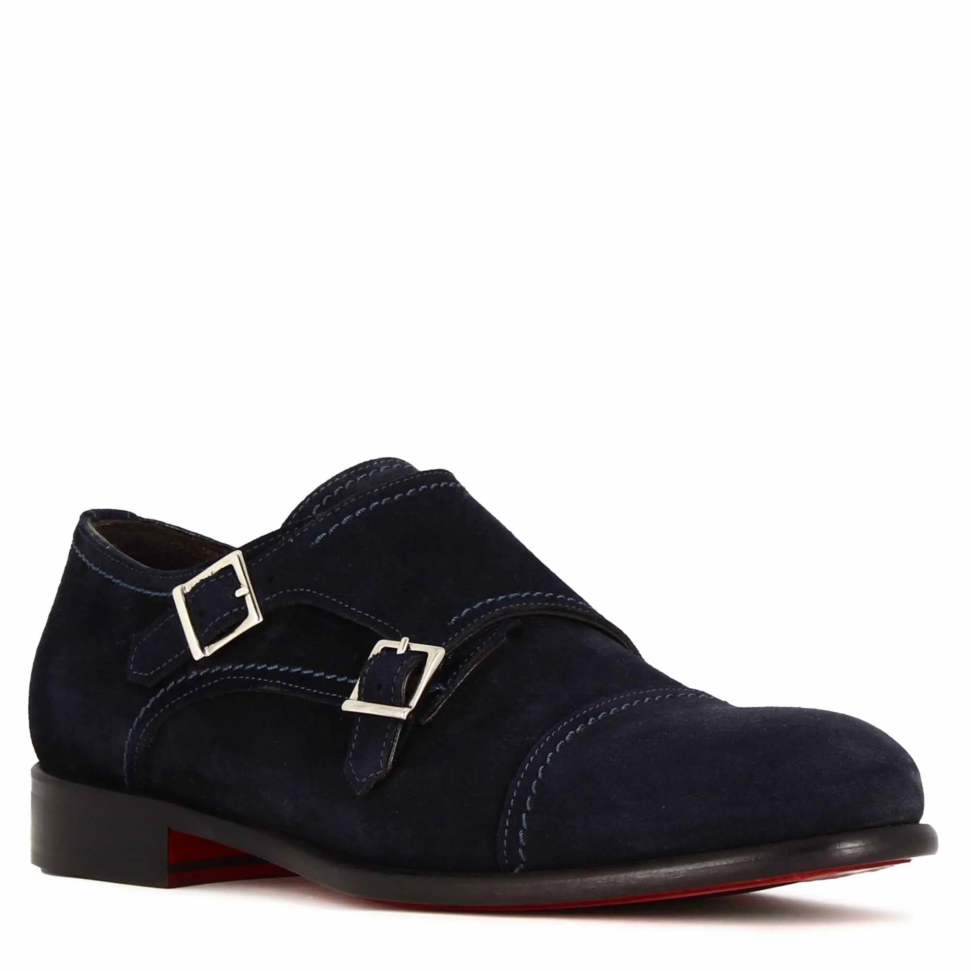 Blue Suede Double Monk Strap Shoes