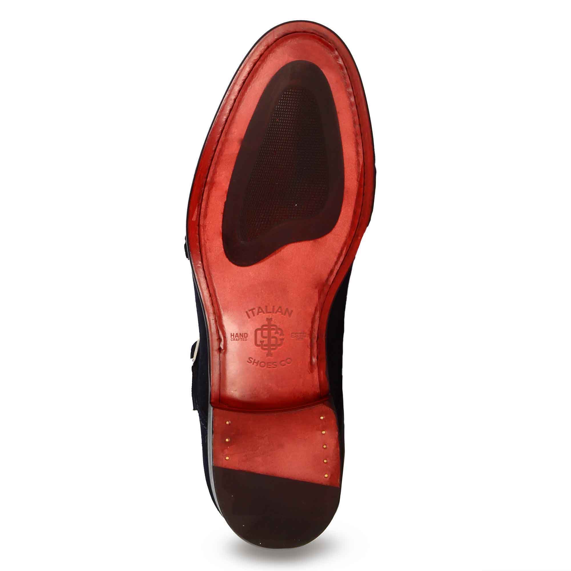 Blue Suede Double Monk Strap Shoes