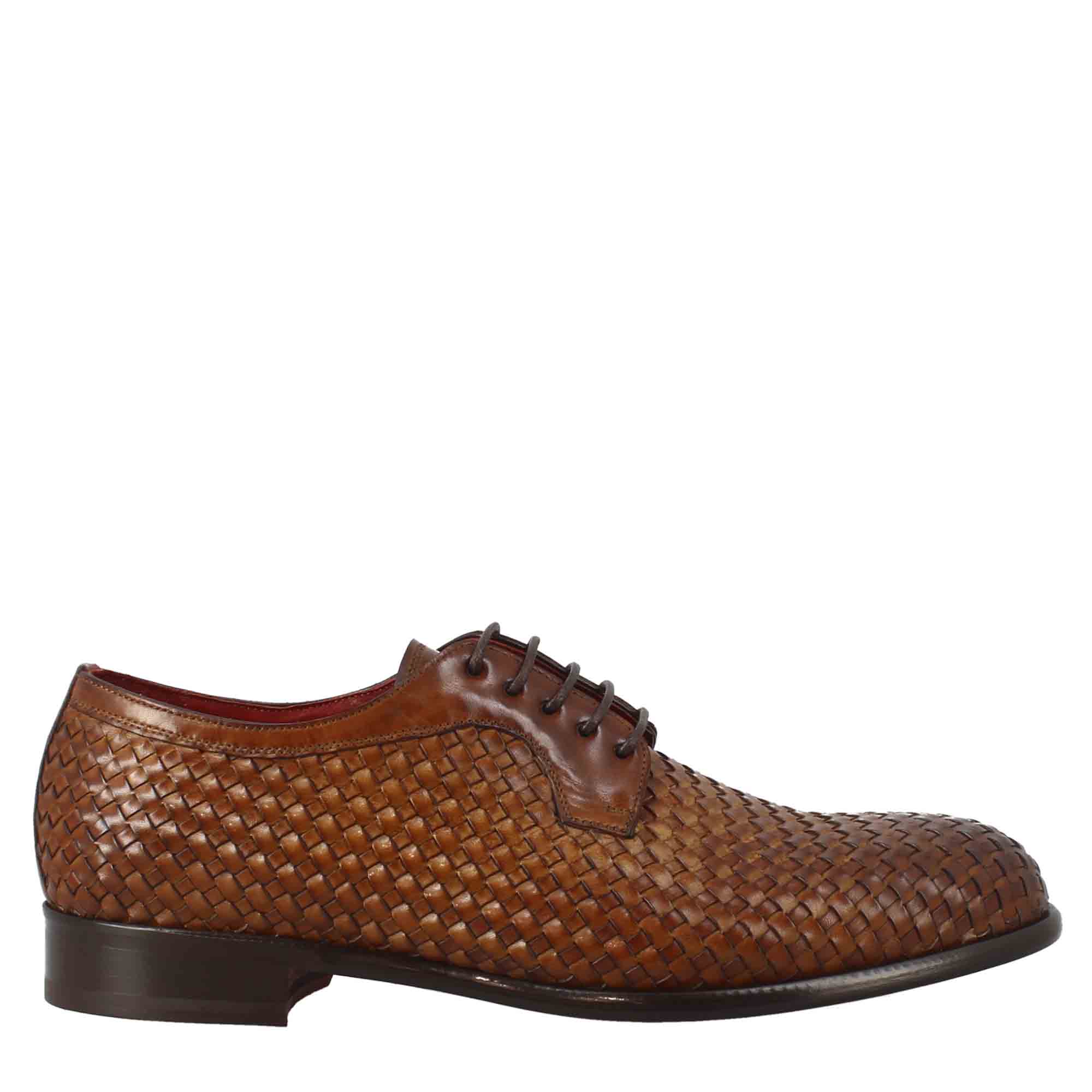 Brown Derby in Woven full grain leather