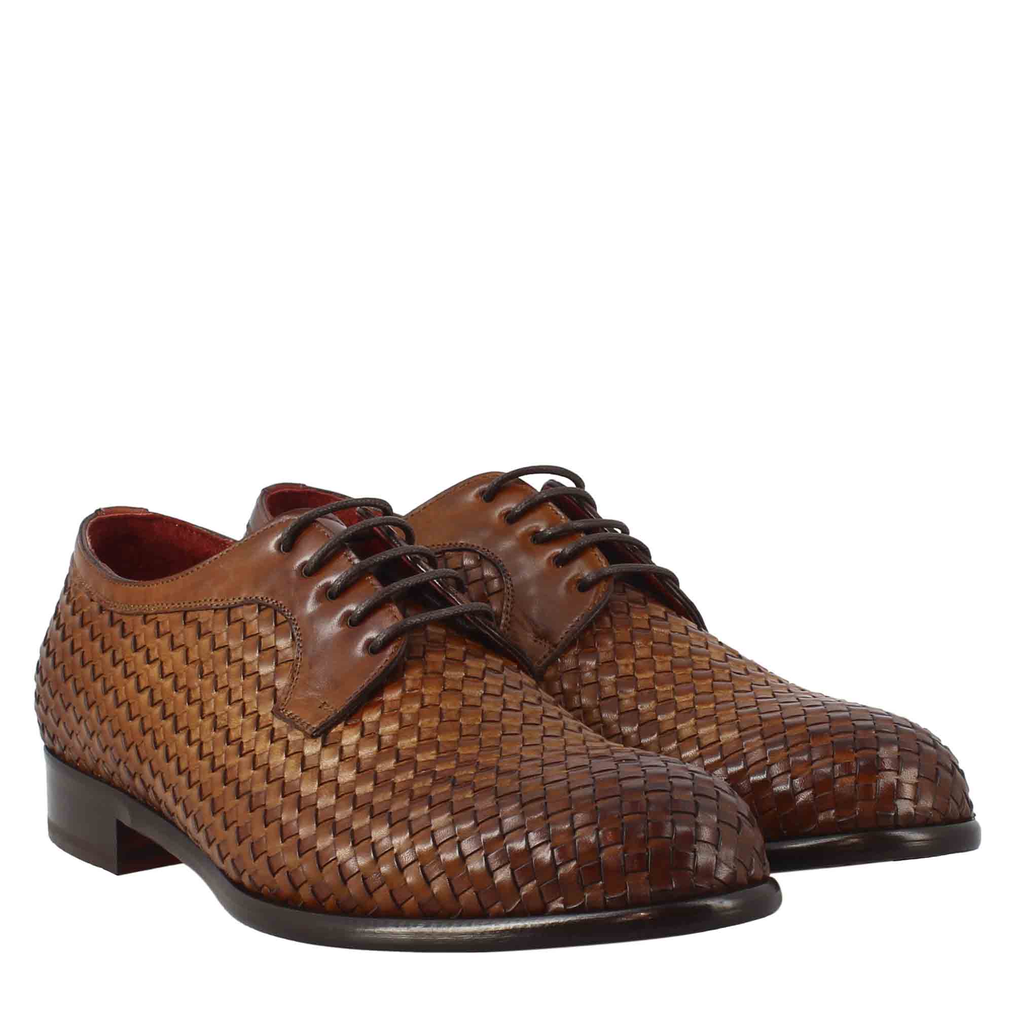 Brown Derby in Woven full grain leather