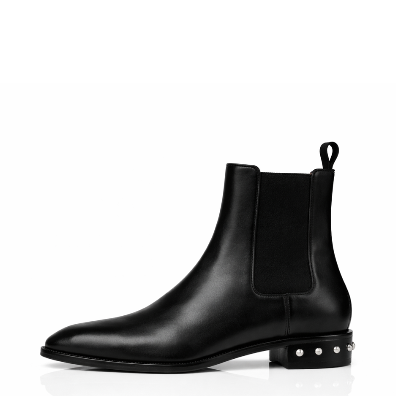 Coal Leather silver Studded Chelsea Boots