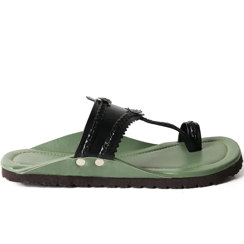 Kolhapuri Sandals - Olive Green Leather