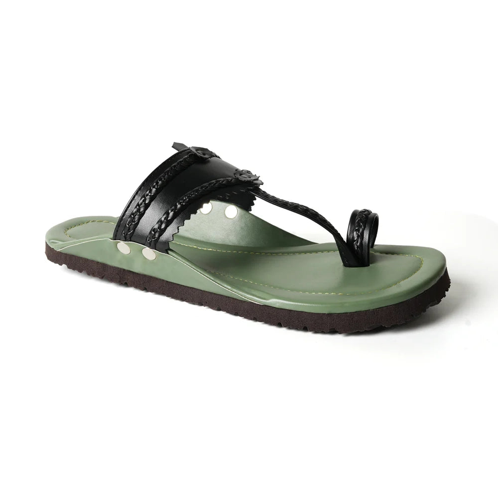 Kolhapuri Sandals - Olive Green Leather