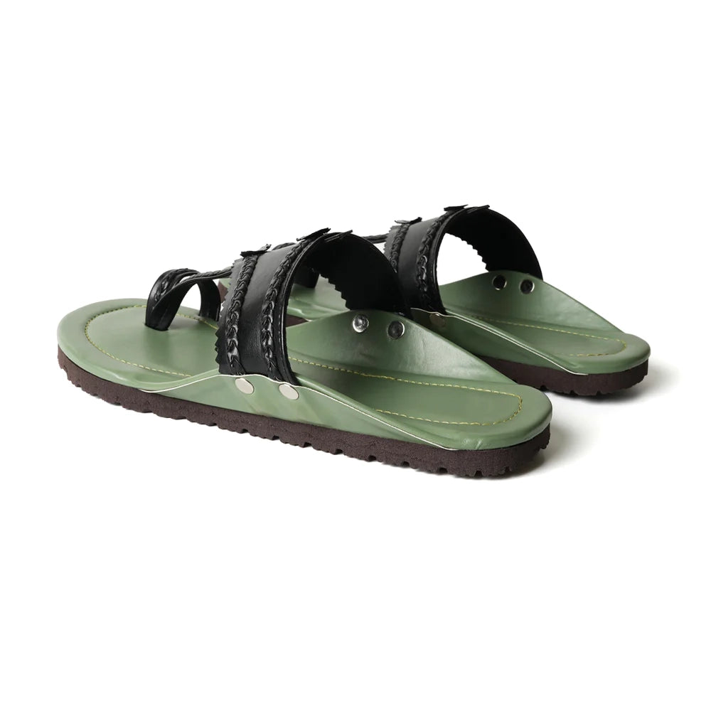 Kolhapuri Sandals - Olive Green Leather
