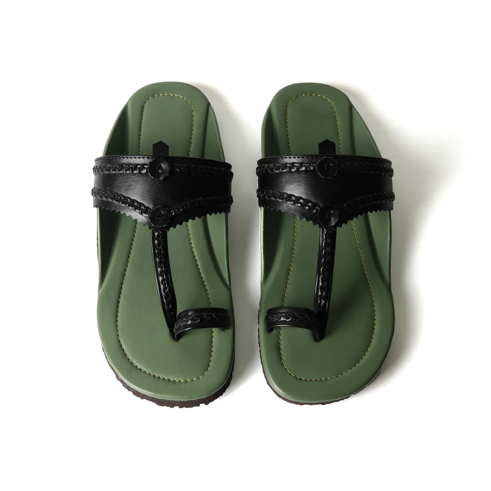 Kolhapuri Sandals - Olive Green Leather
