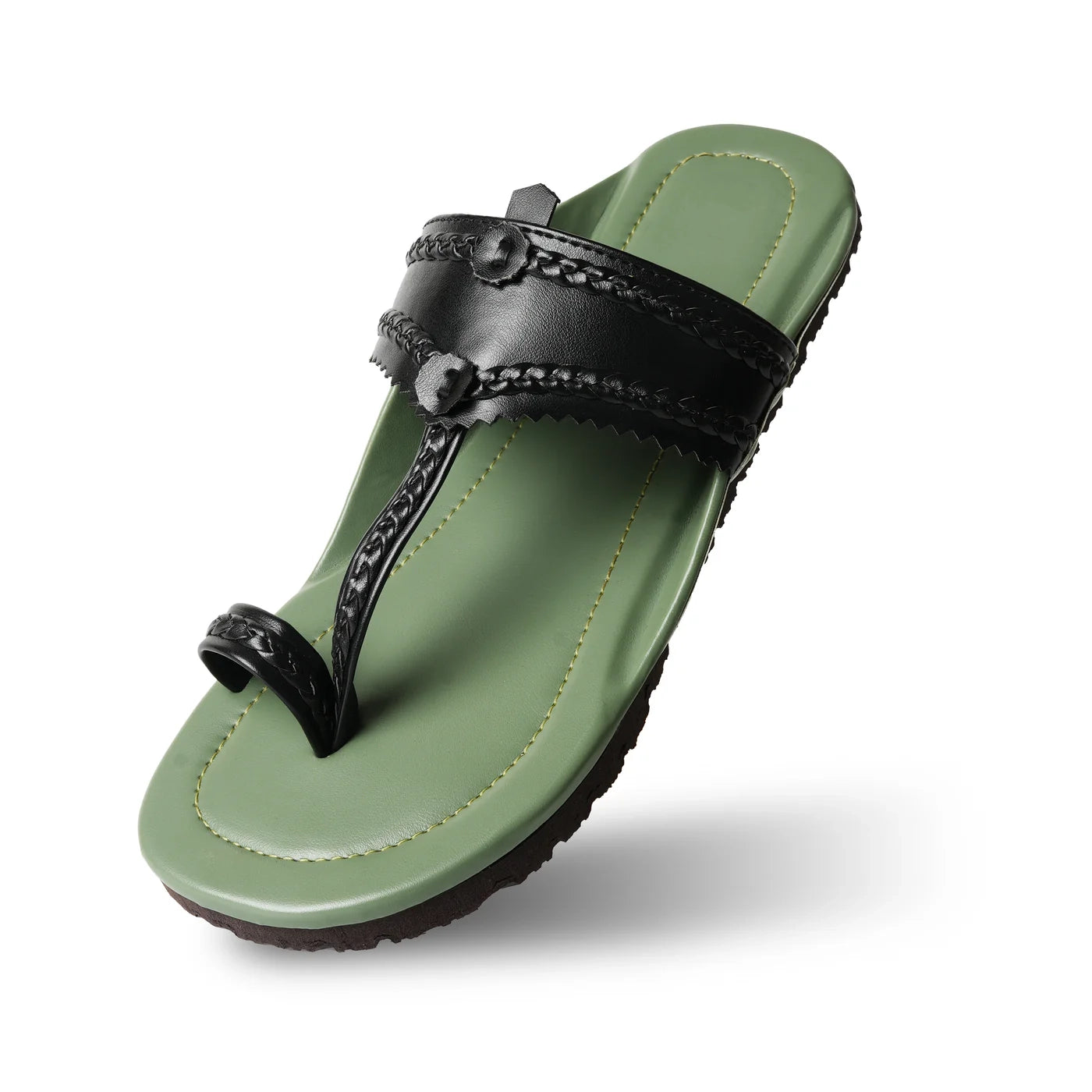 Kolhapuri Sandals - Olive Green Leather