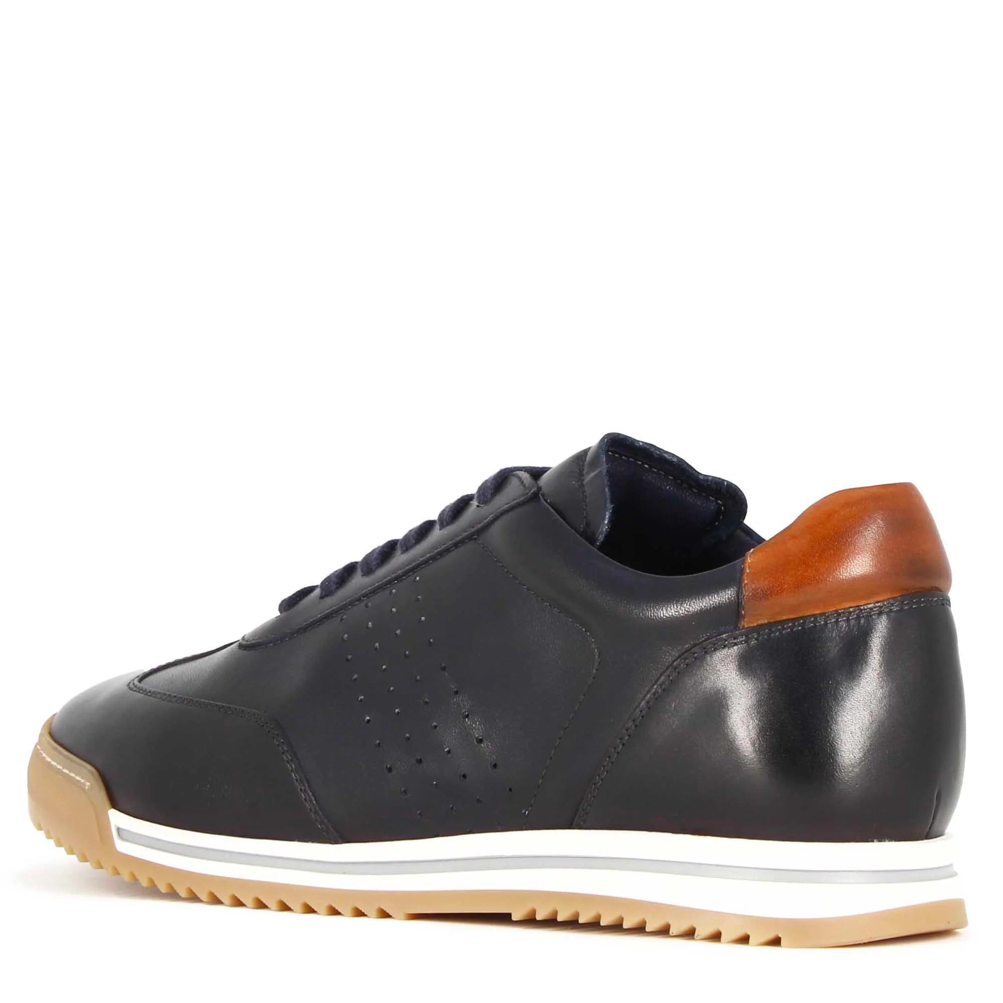 Men's Casual Sneaker In Blue Leather
