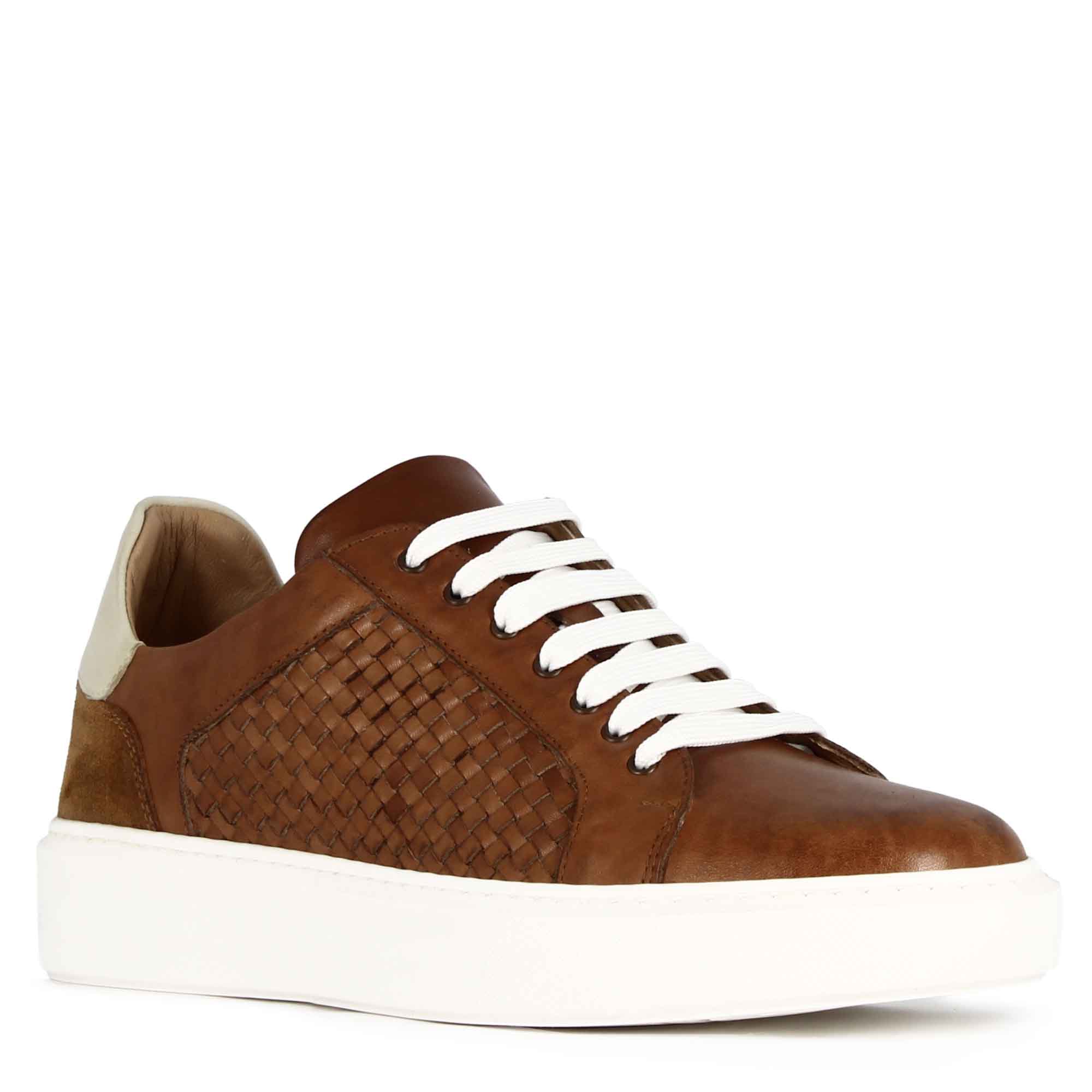 Casual Brown Woven Leather Italian