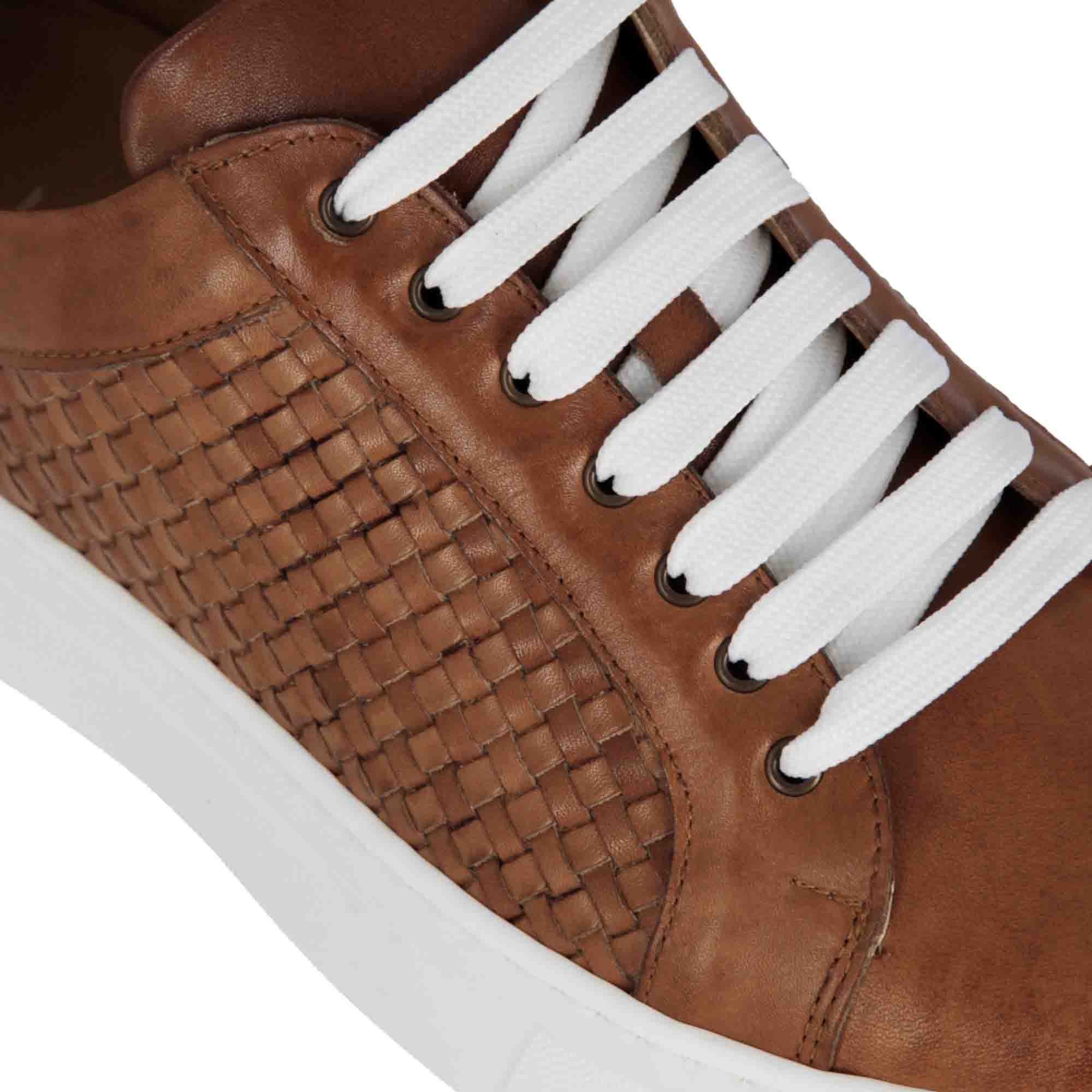 Casual Brown Woven Leather Italian