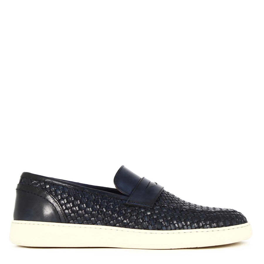 Men's Loafer In Blue Woven Leather