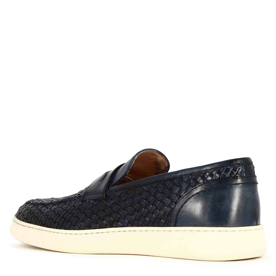 Men's Loafer In Blue Woven Leather
