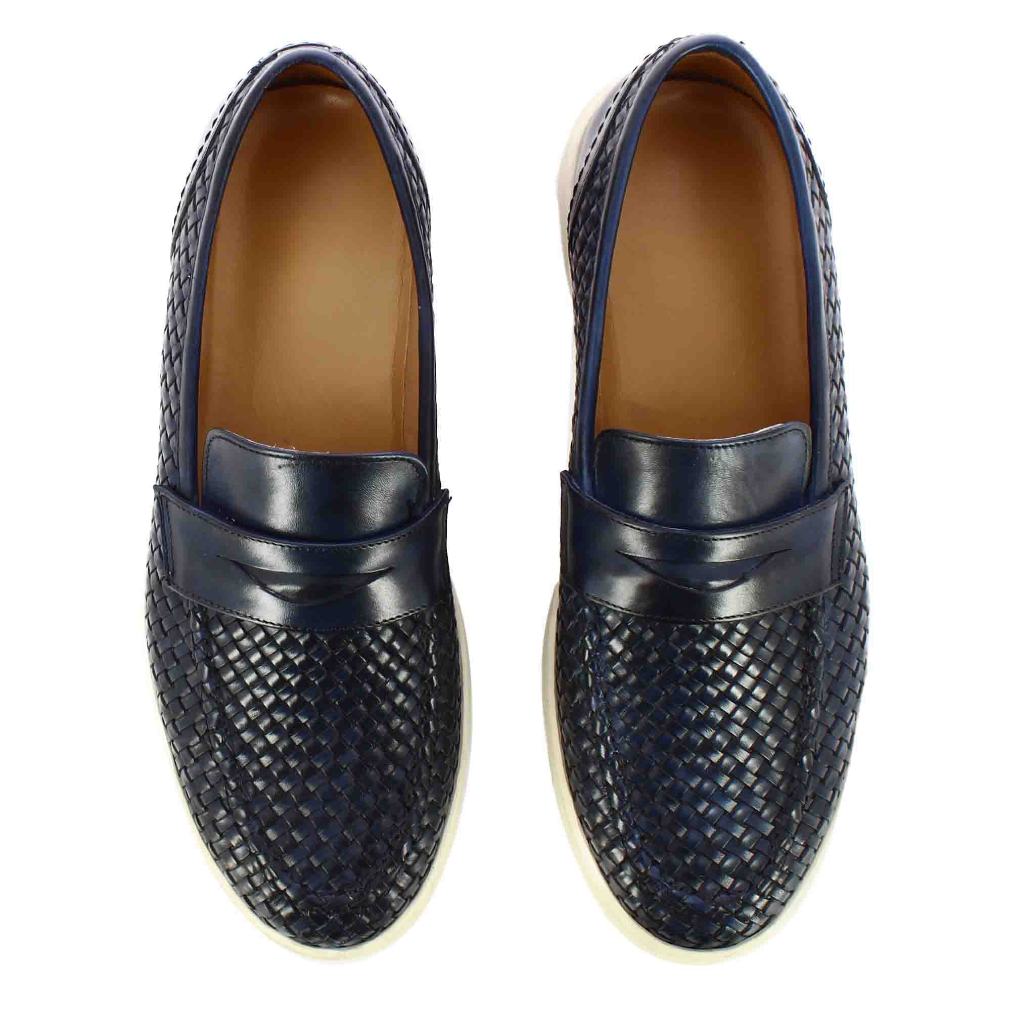 Men's Sneaker In Blue Woven Leather